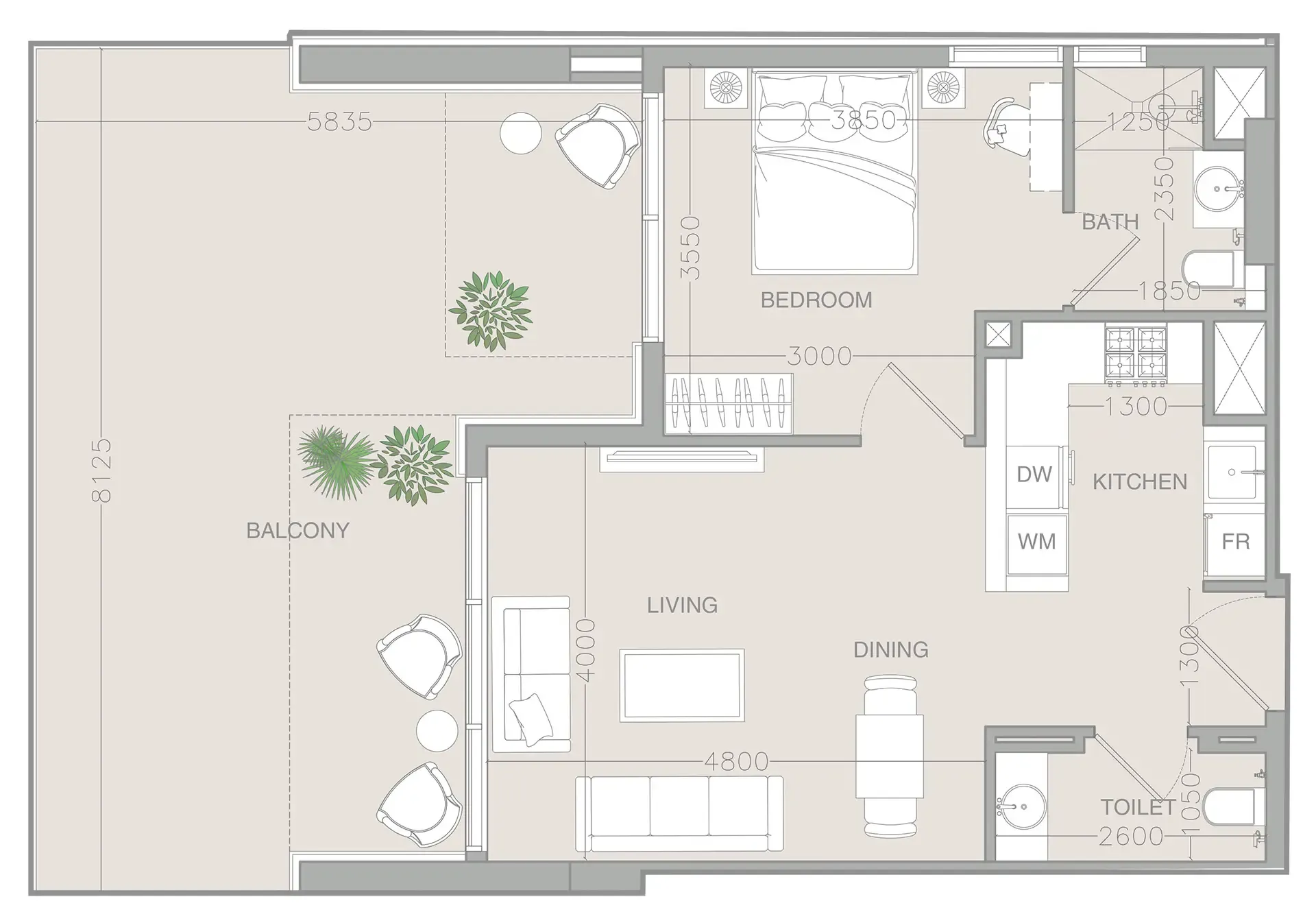 1 BR layout at ELAR1S Rise