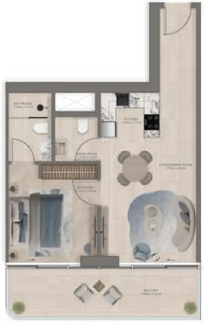 1 BR layout at Meriden Beach Residences