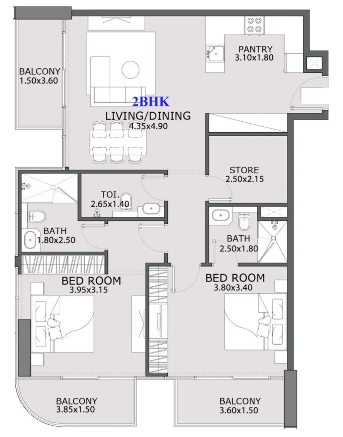 2 BR layout at Provenza Residences