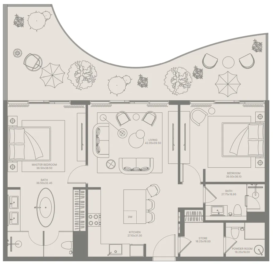 2 BR layout at Bond Enclave