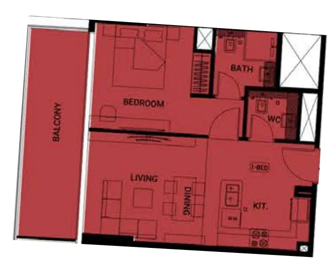 1 BR layout at Binghatti Ruby
