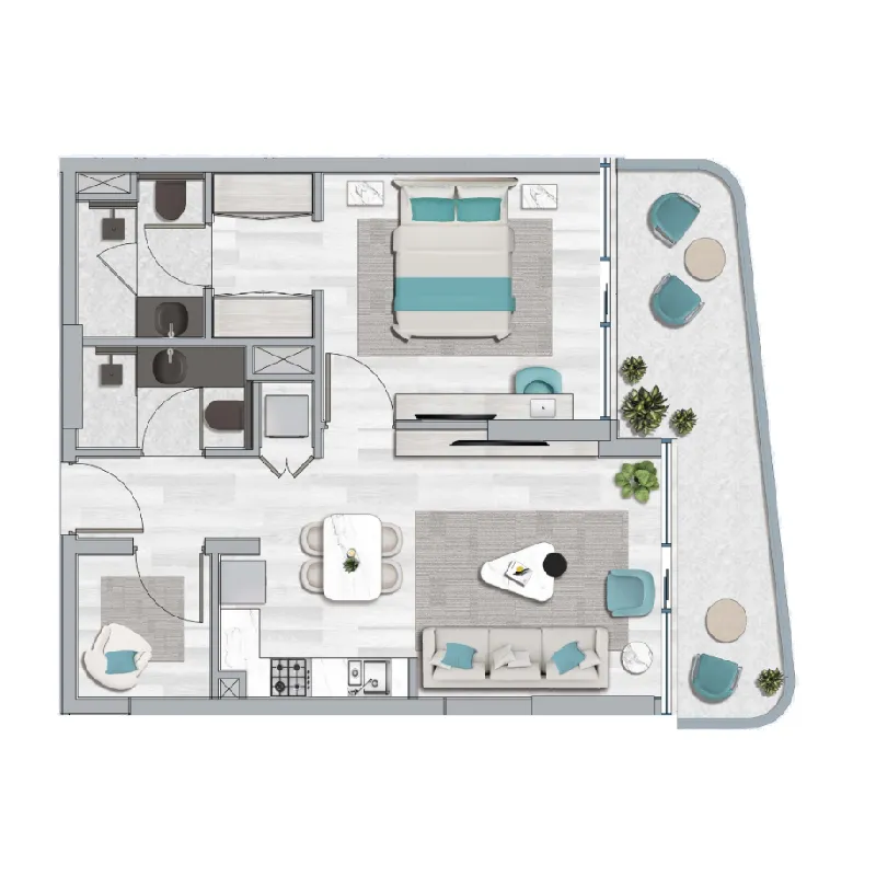 1 BR layout at Flora Bay Residences