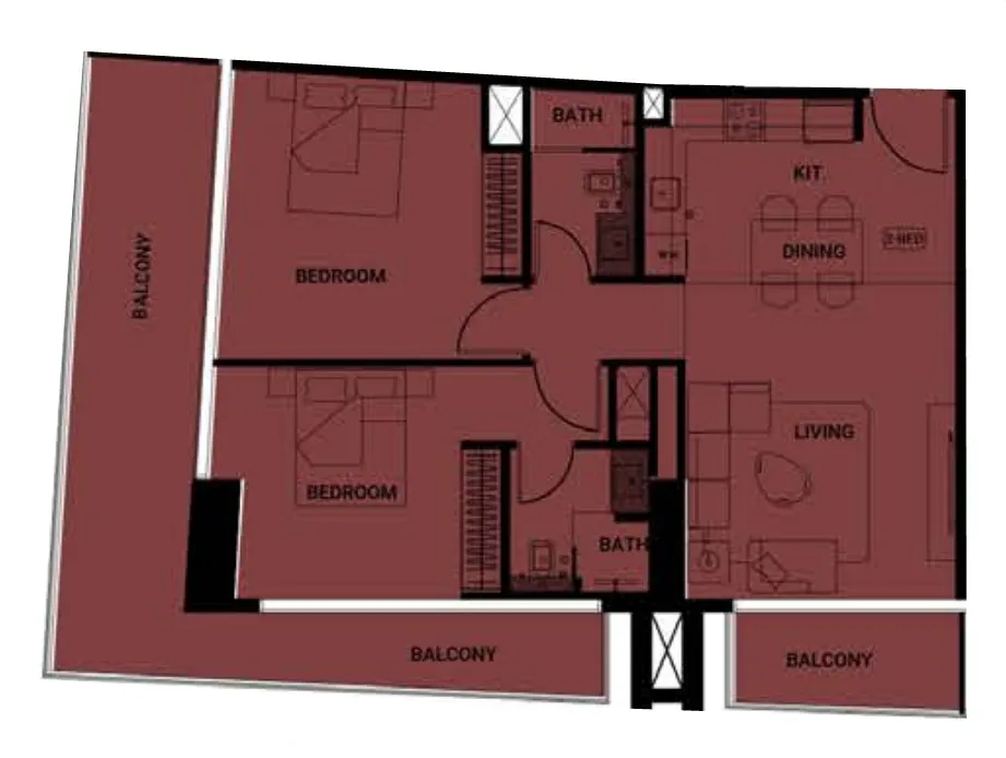 1 BR layout at Binghatti Ruby