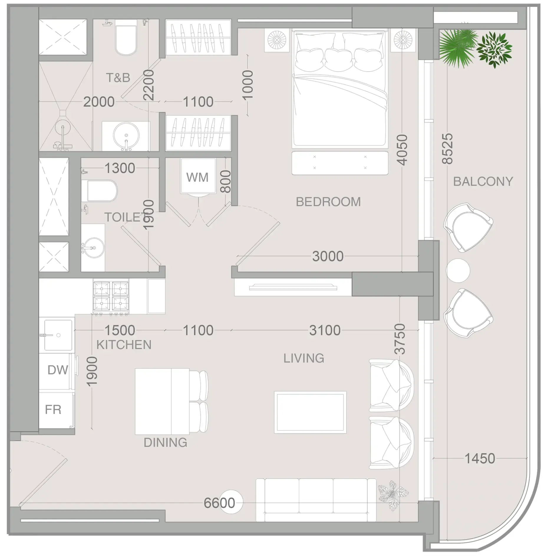 1 BR layout at ALTA V1EW