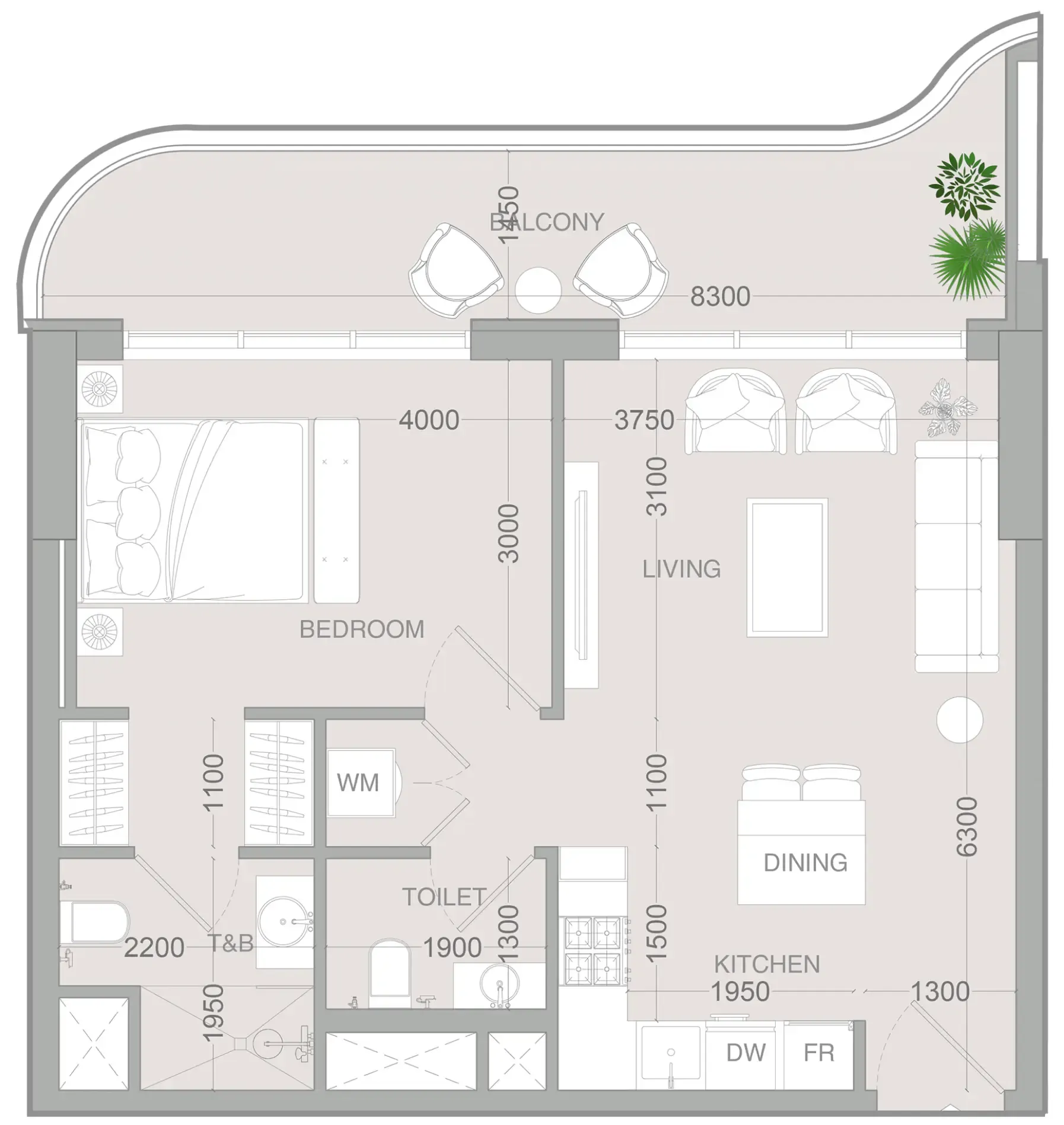 1 BR layout at ALTA V1EW