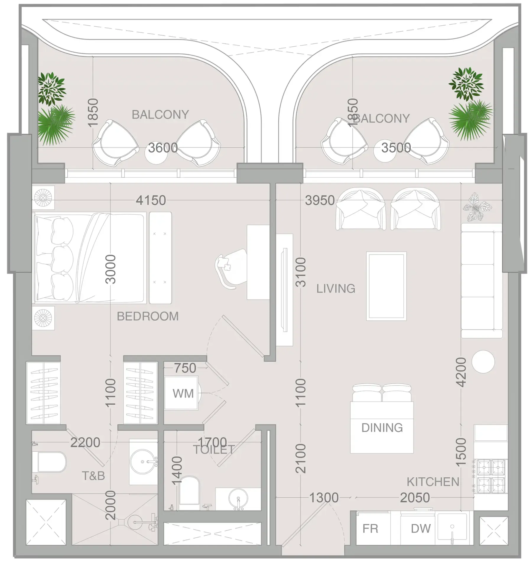 1 BR layout at ALTA V1EW