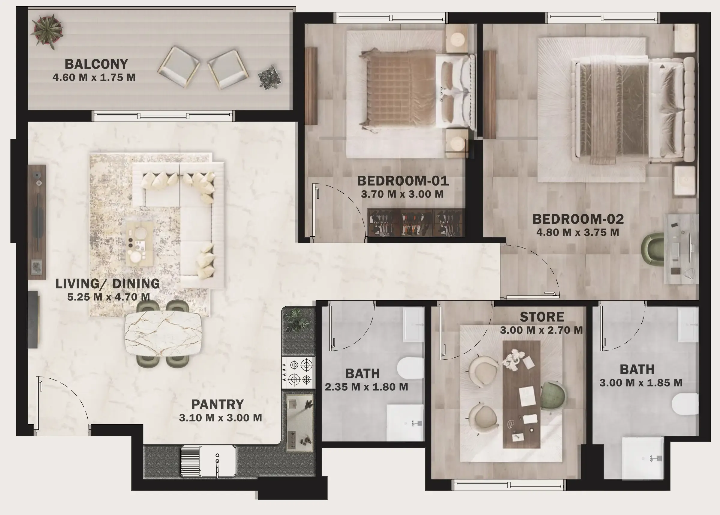 2 BR layout at VOI Residence