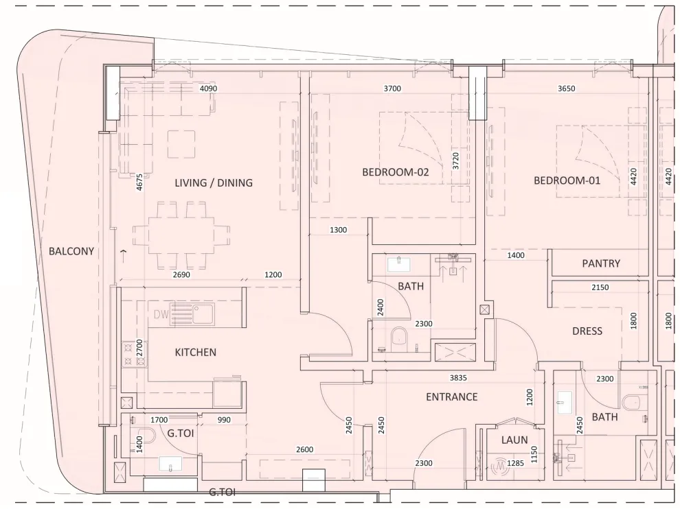 2 BR layout at Luzora Residence