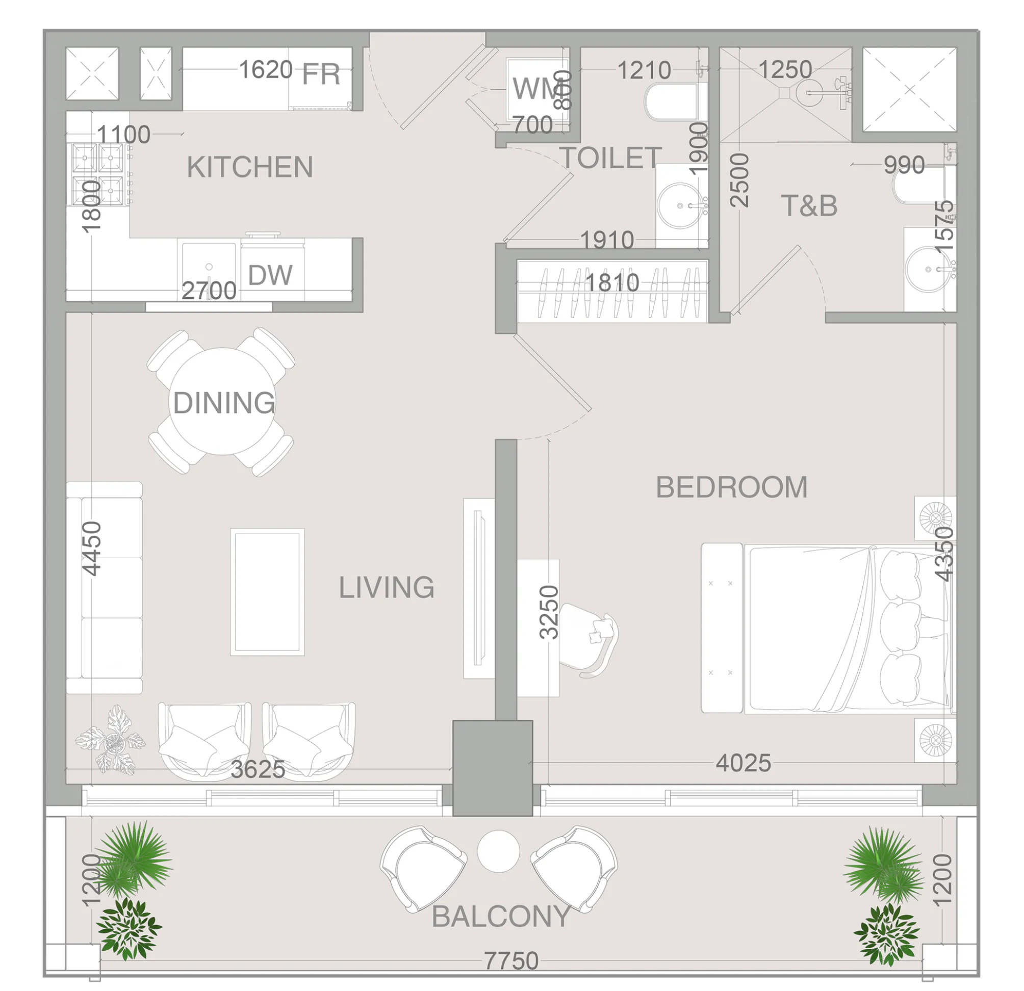 1 BR layout at VERDAN1A 4