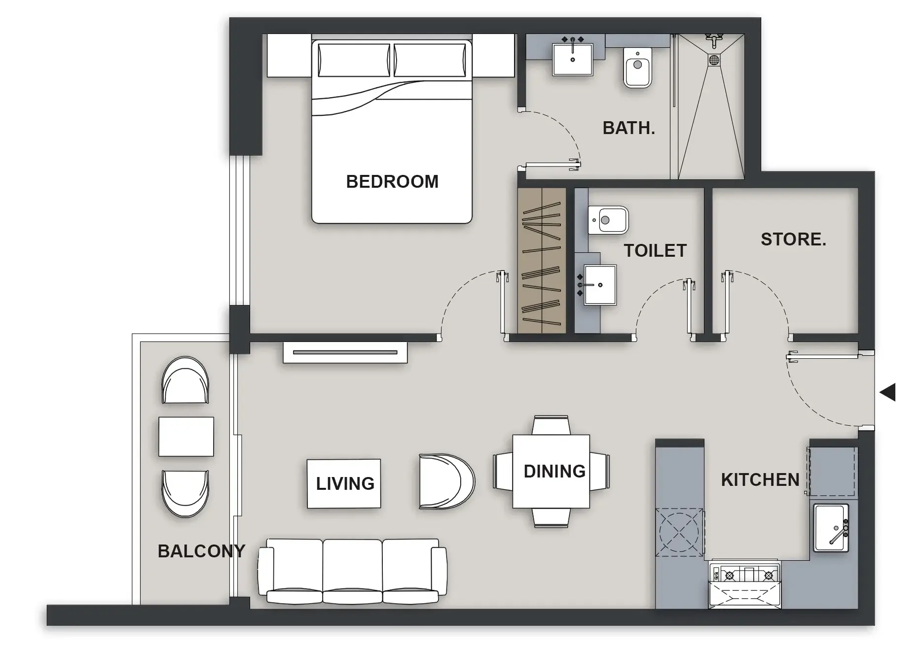 1 BR layout at Maison Elysee III