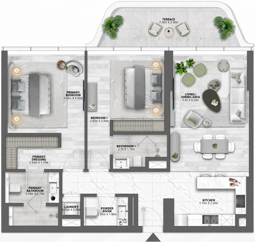 2 BR layout at Passo by Beyond