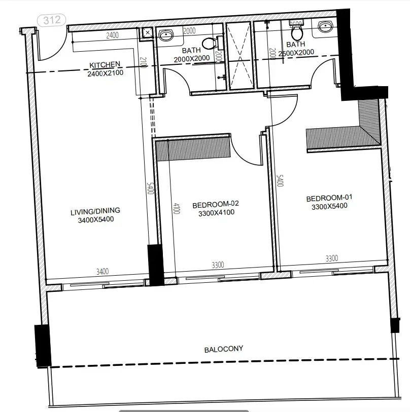 2 BR layout at Astra South