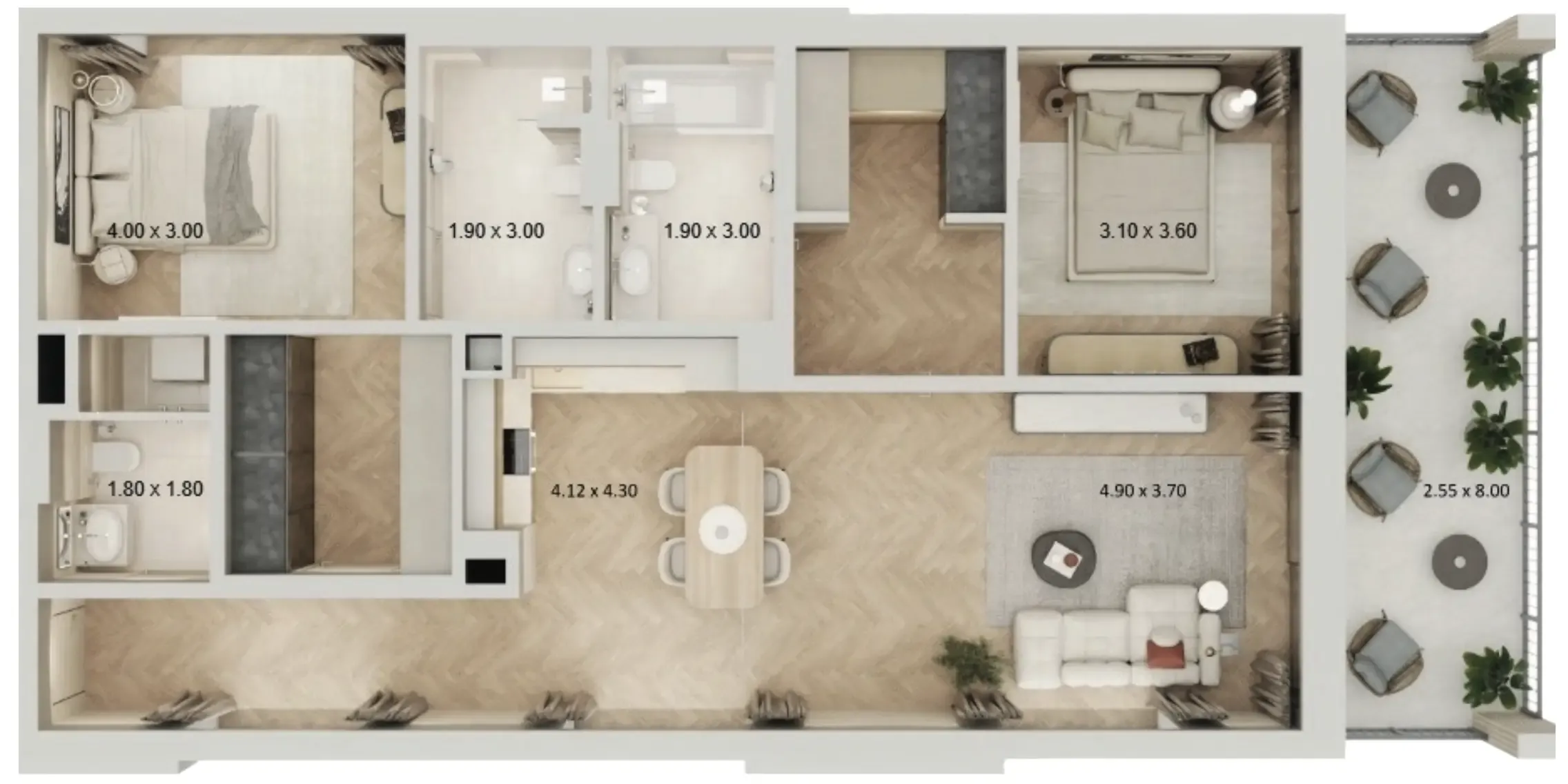 2 BR layout at Arisha Terraces