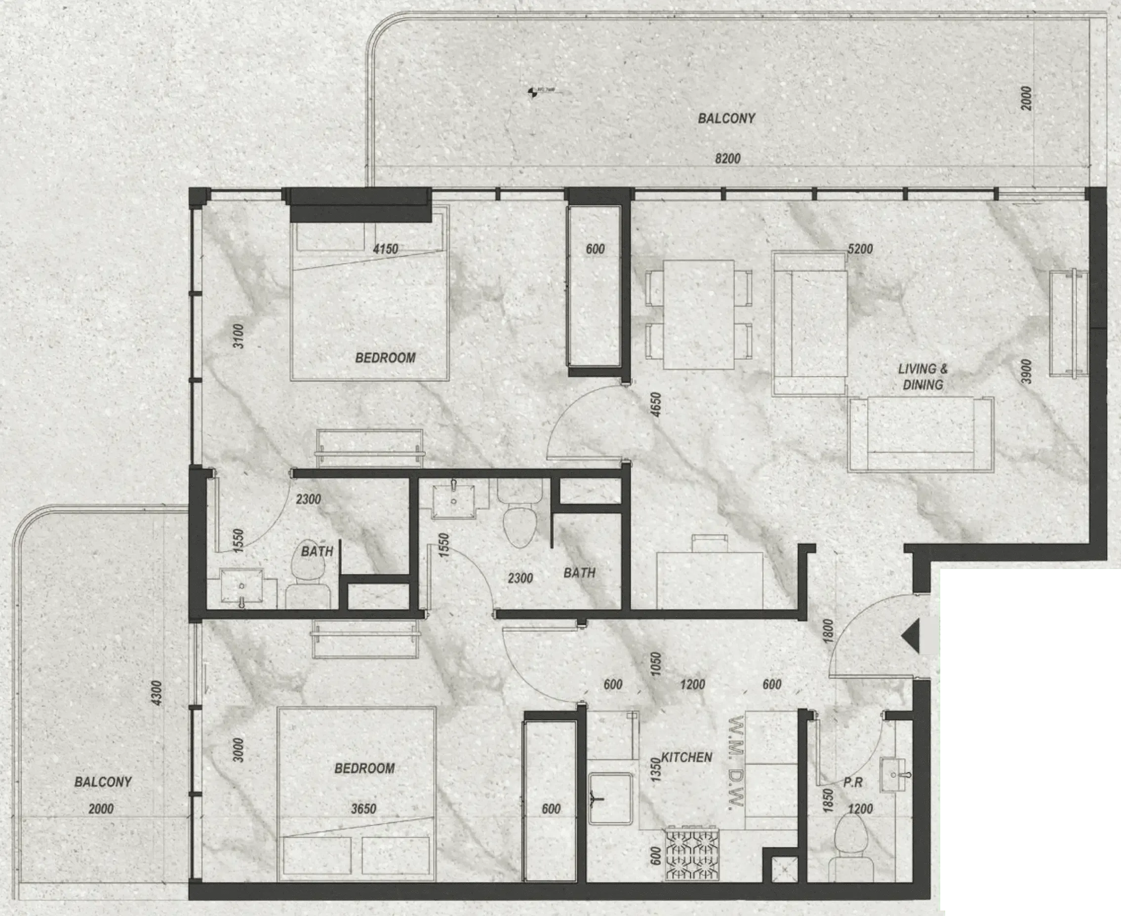 2 BR layout at Zyra Hills