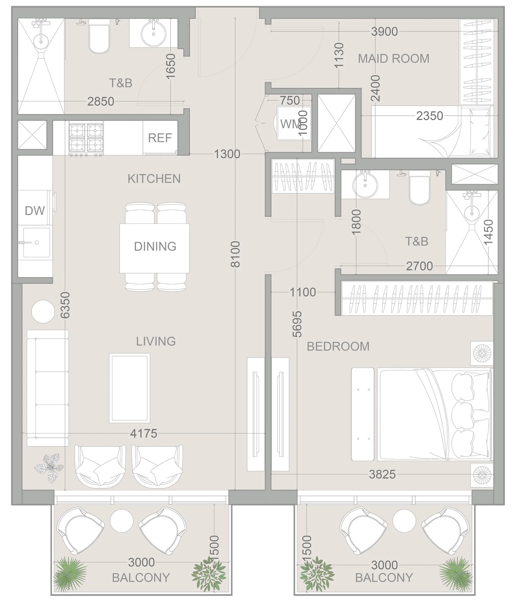 1 BR layout at 1WOOD Residence 2