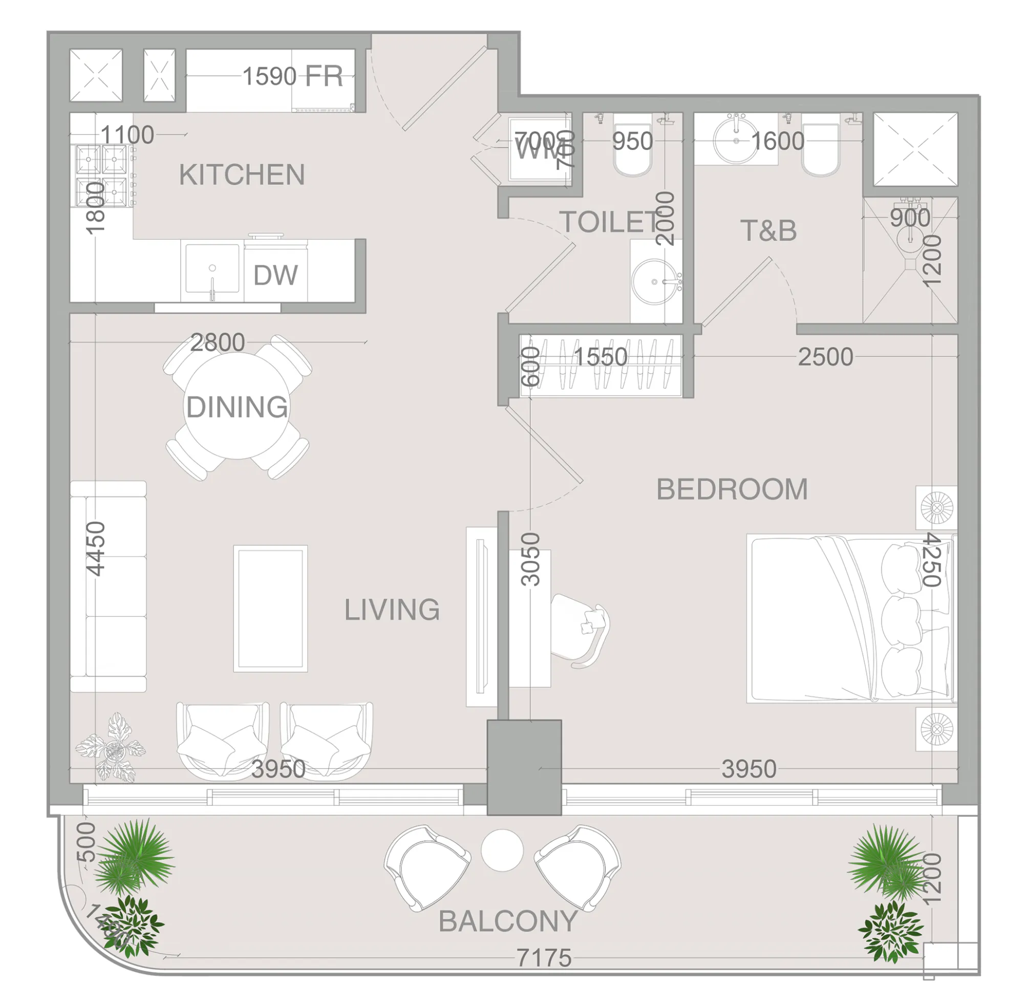 1 BR layout at VERDAN1A 4