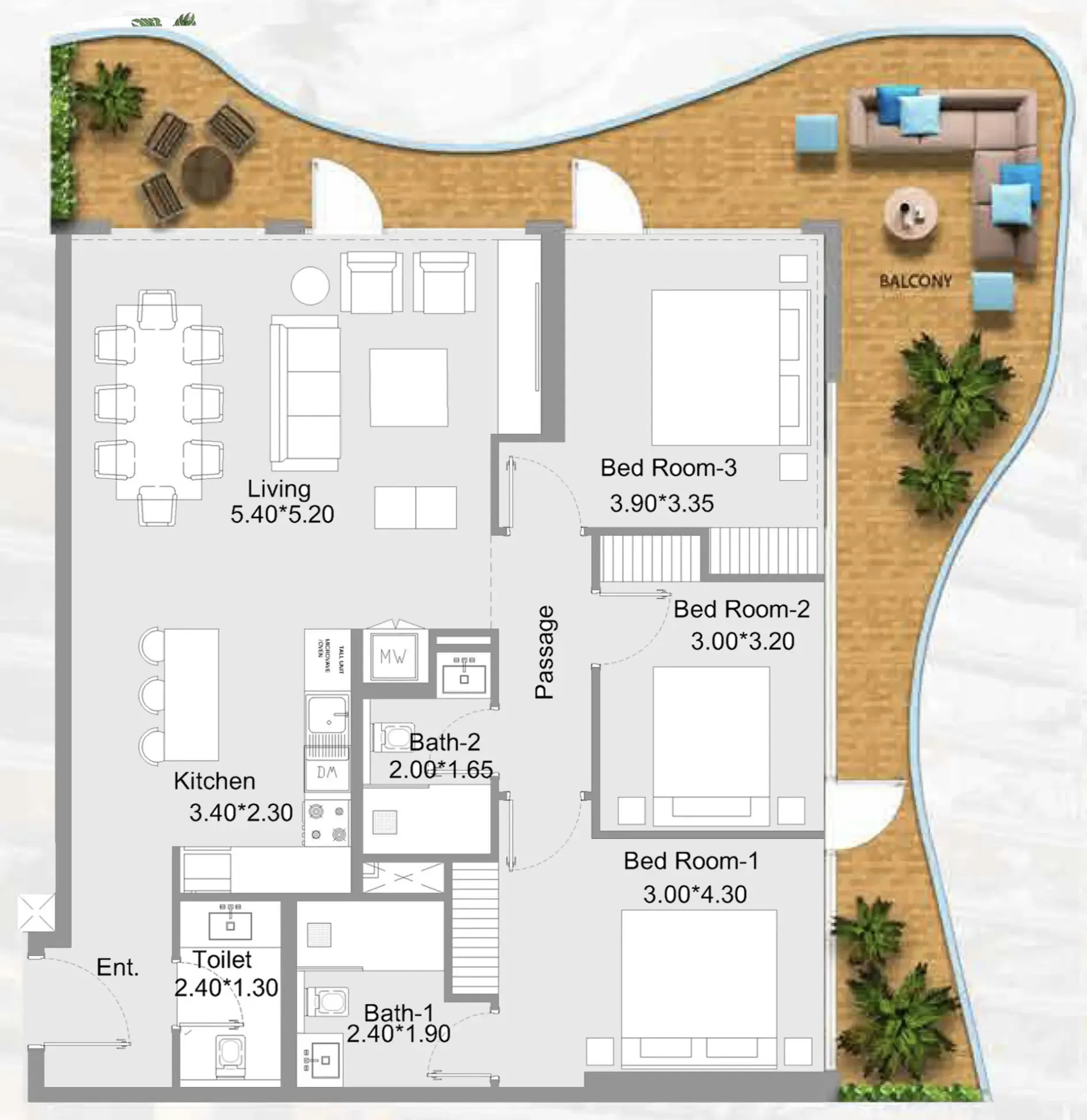 3 BR layout at 311 Boulevard