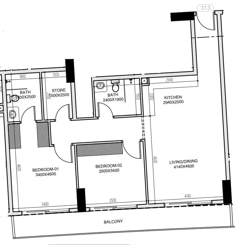 2 BR layout at Astra South