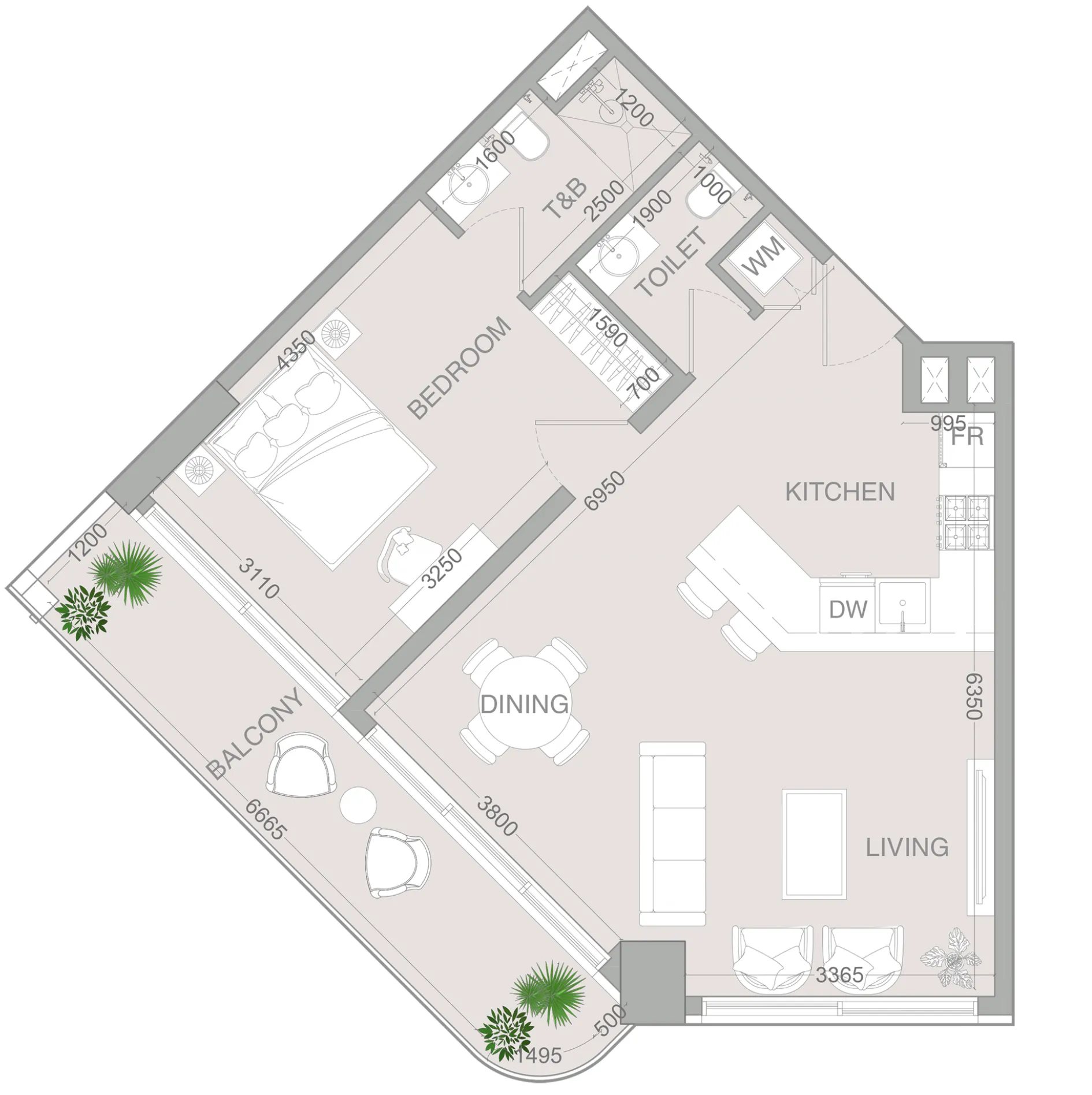 1 BR layout at VERDAN1A 4