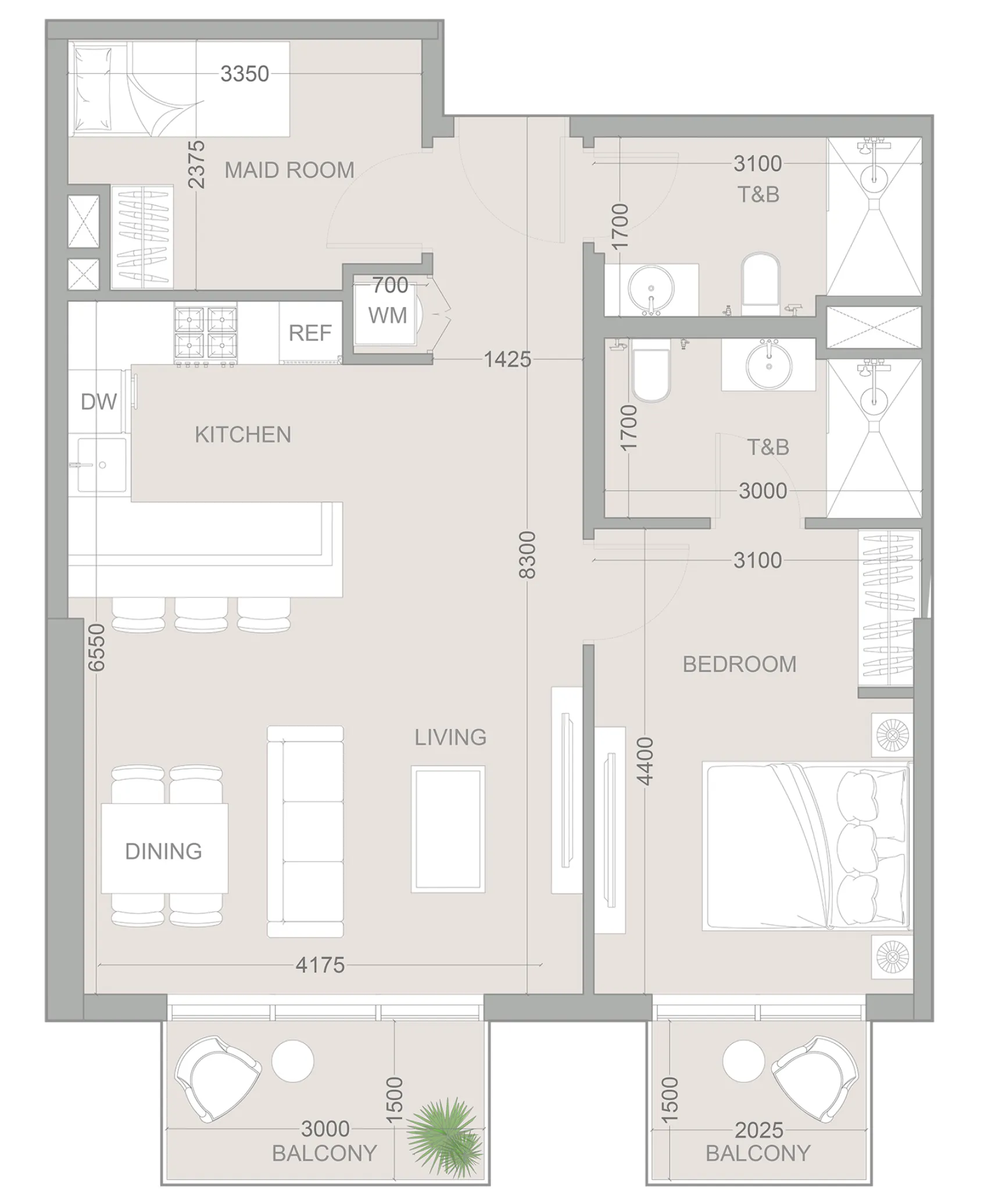 1 BR layout at 1WOOD Residence 2