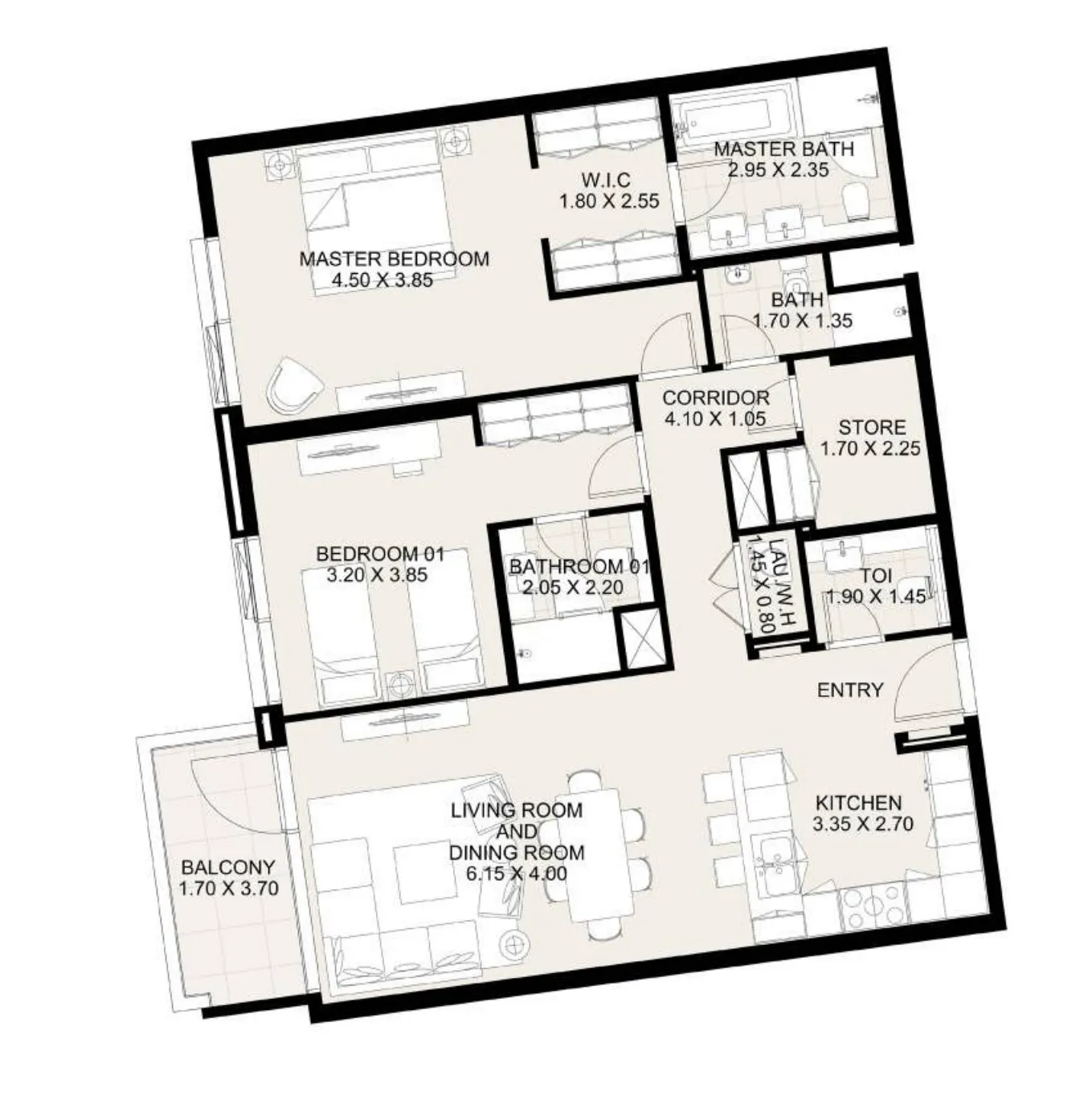 2 BR layout at Canal Front Residences 3 and 4