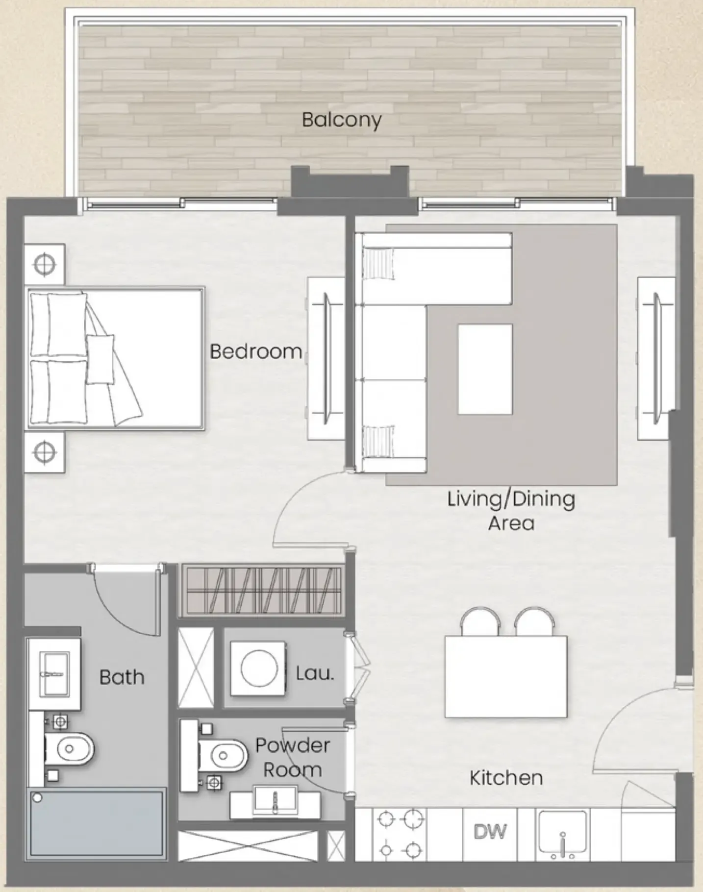 1 BR layout at Beverly Park