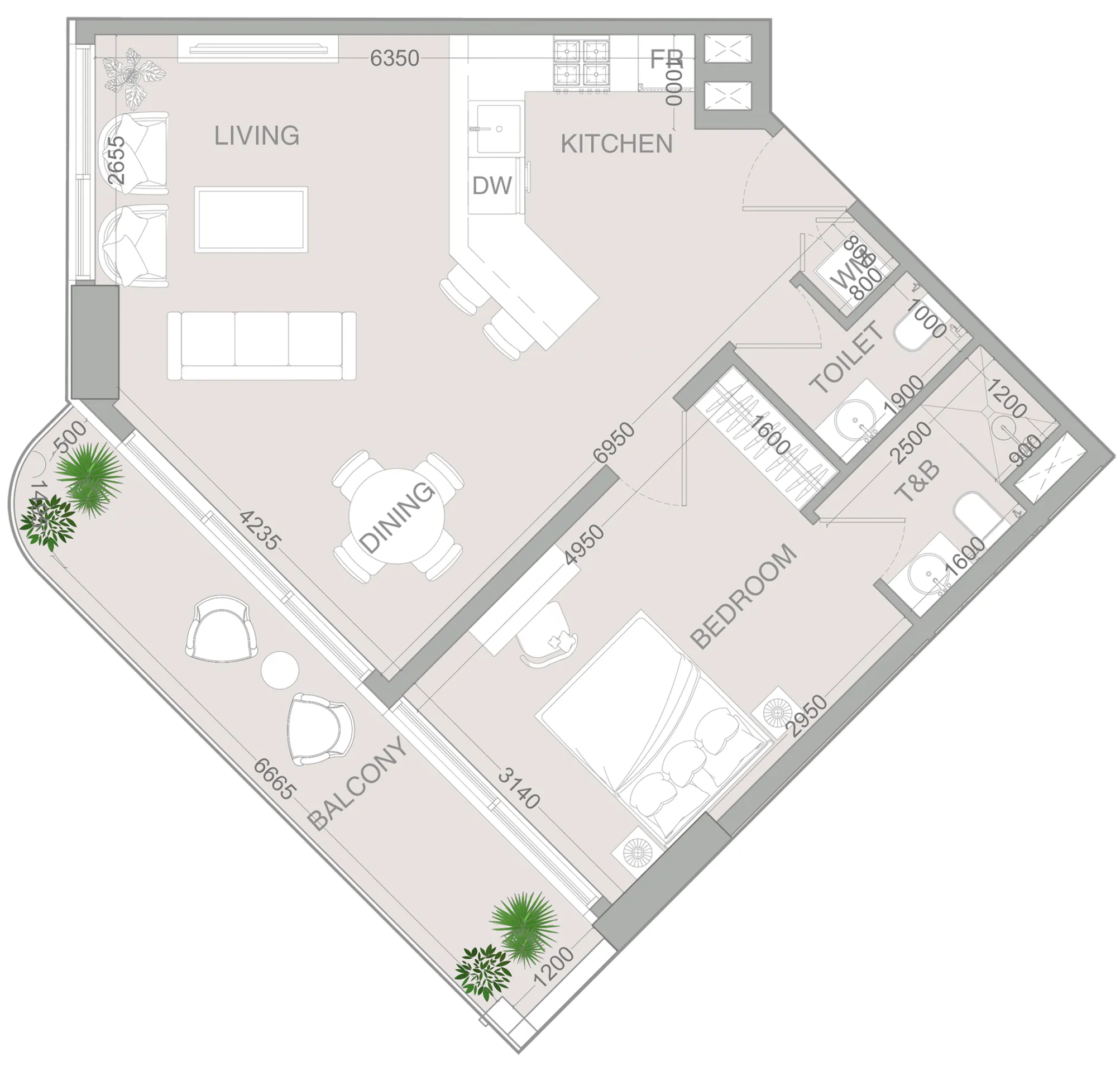 1 BR layout at VERDAN1A 4