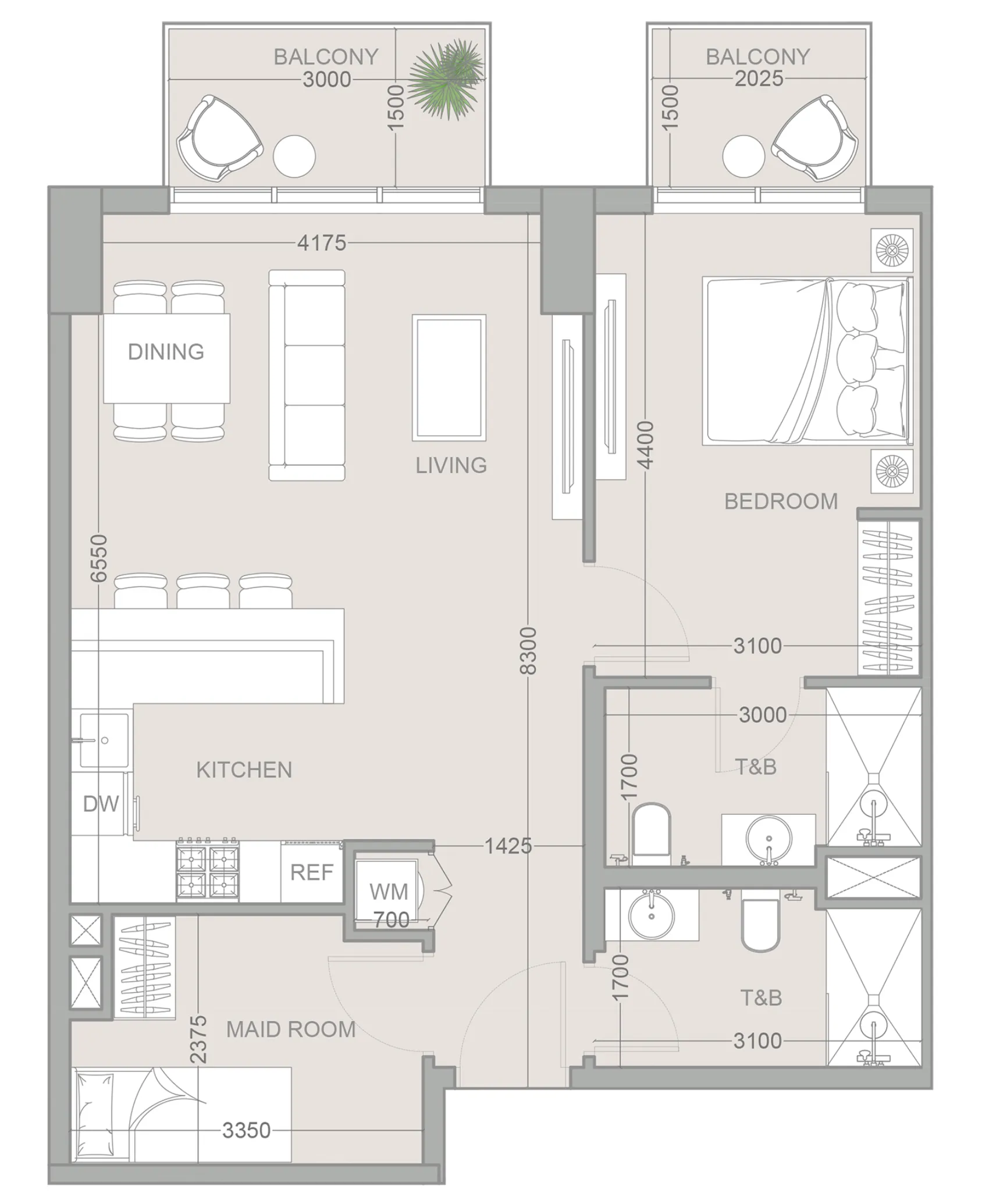 1 BR layout at 1WOOD Residence 2