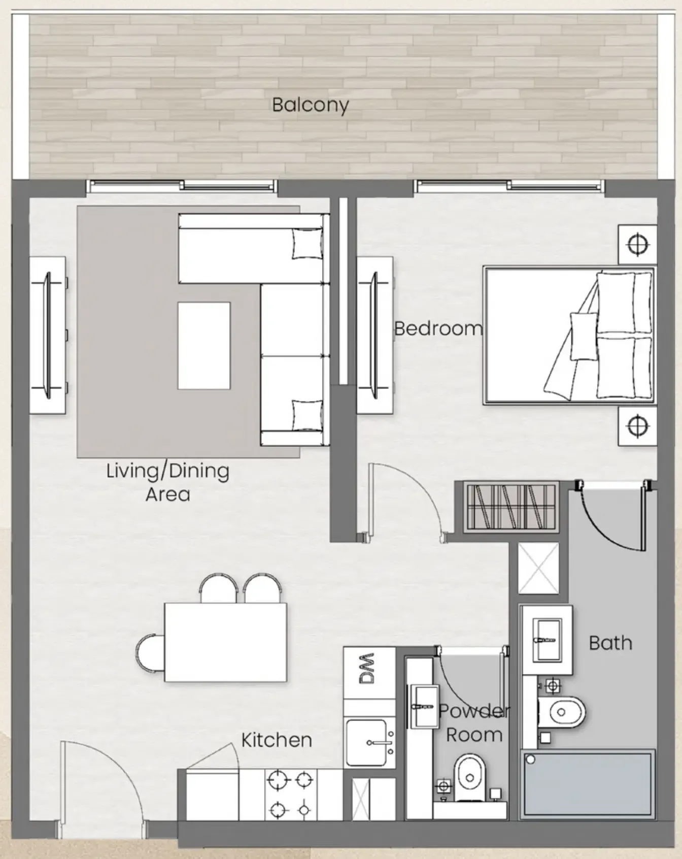 1 BR layout at Beverly Park