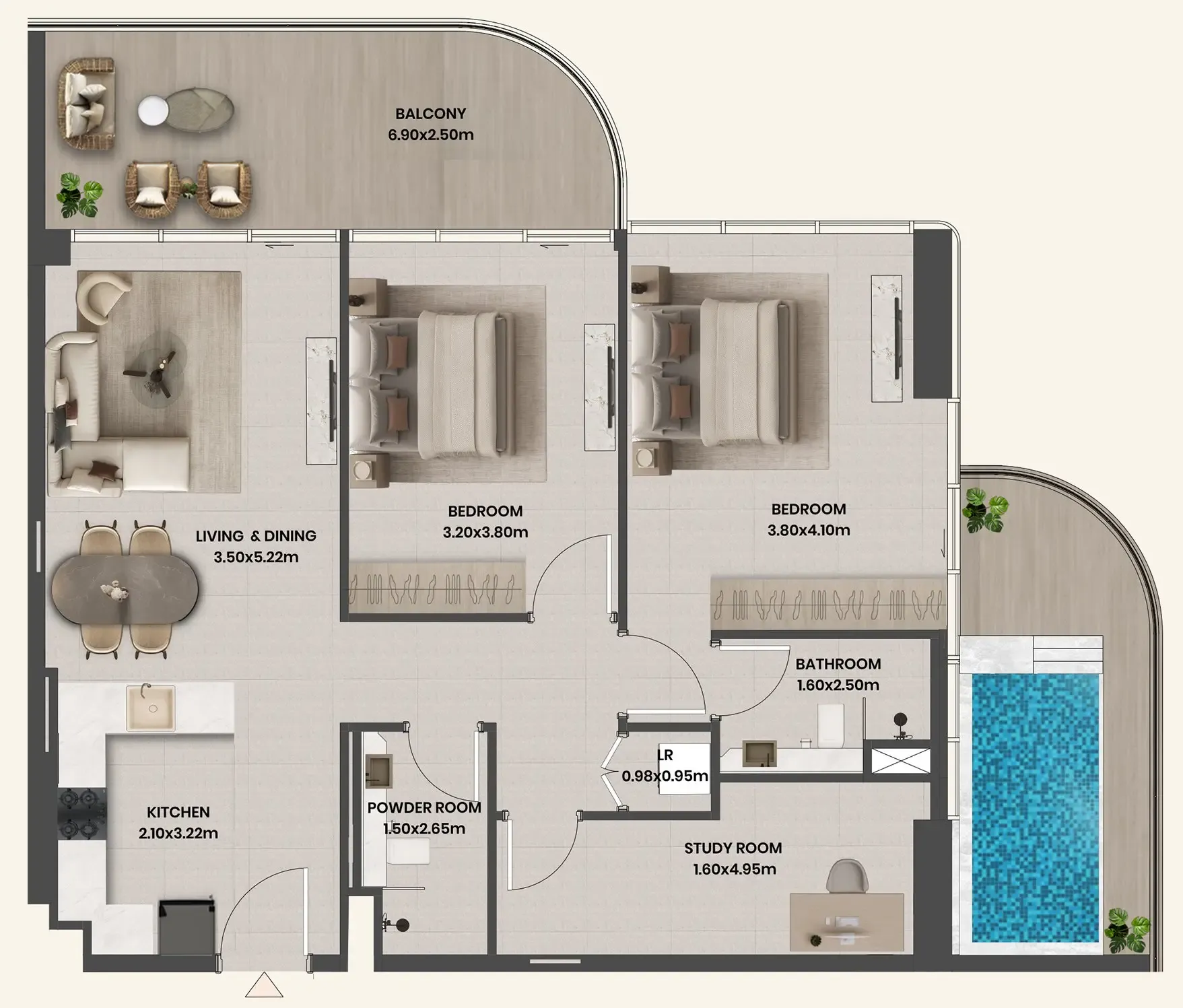 2 BR layout at Divine Al Barari