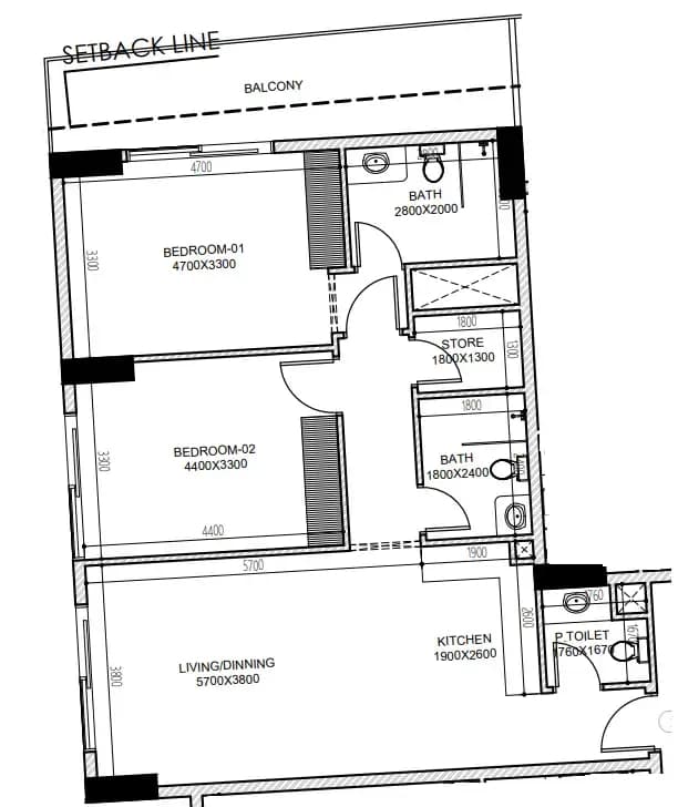 2 BR layout at Astra South