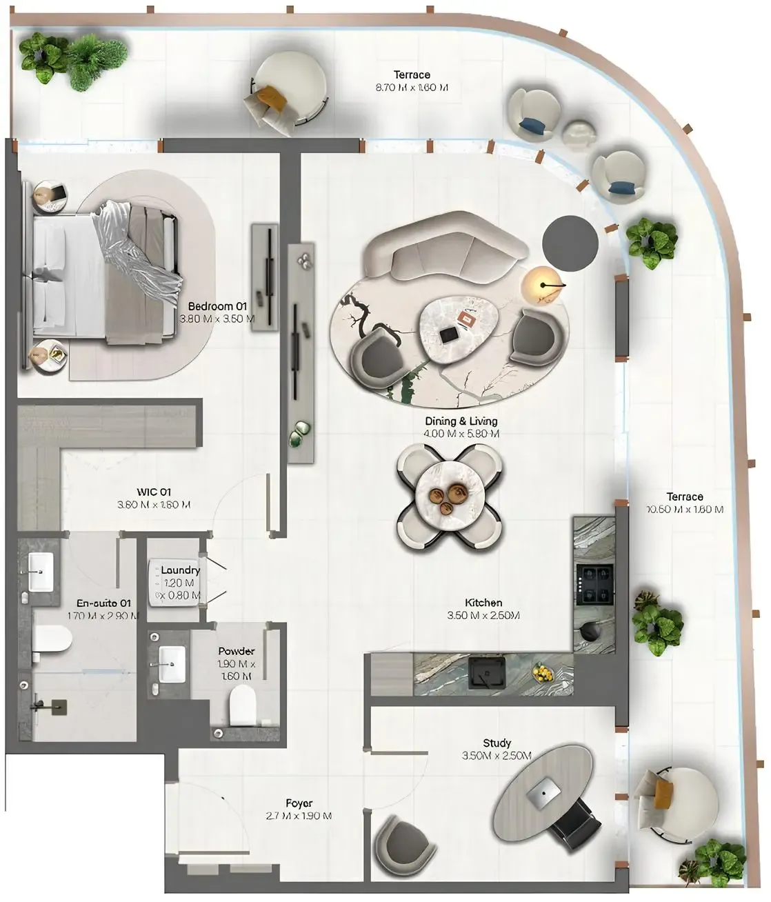 1 BR layout at Hado by Beyond