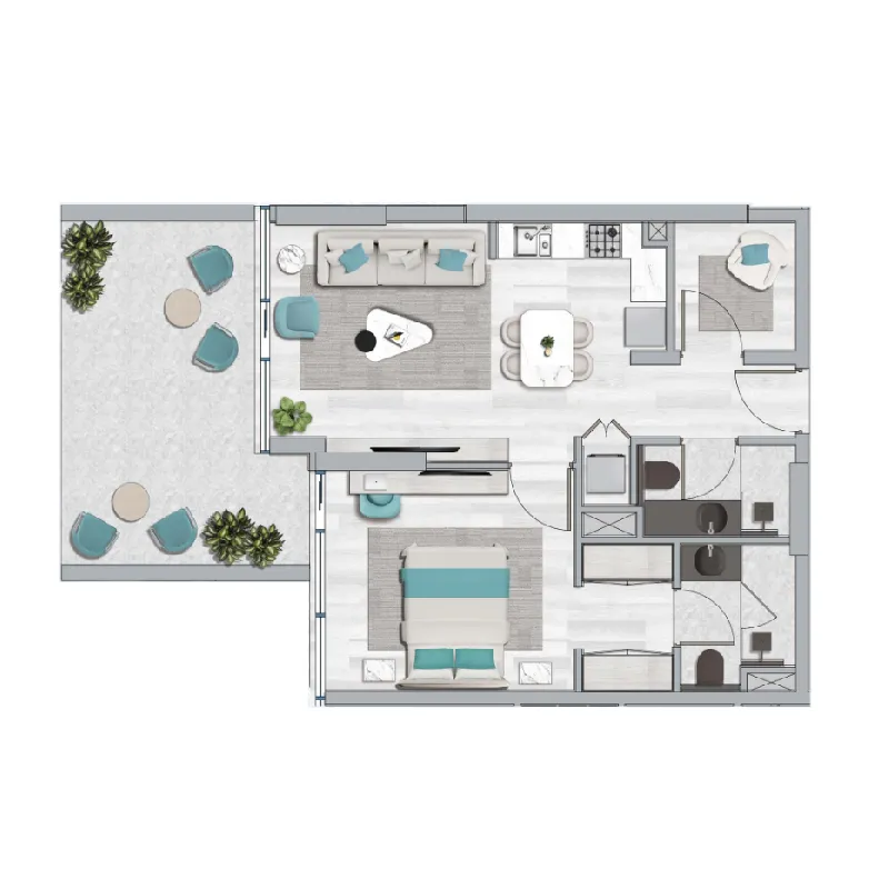 1 BR layout at Flora Bay Residences