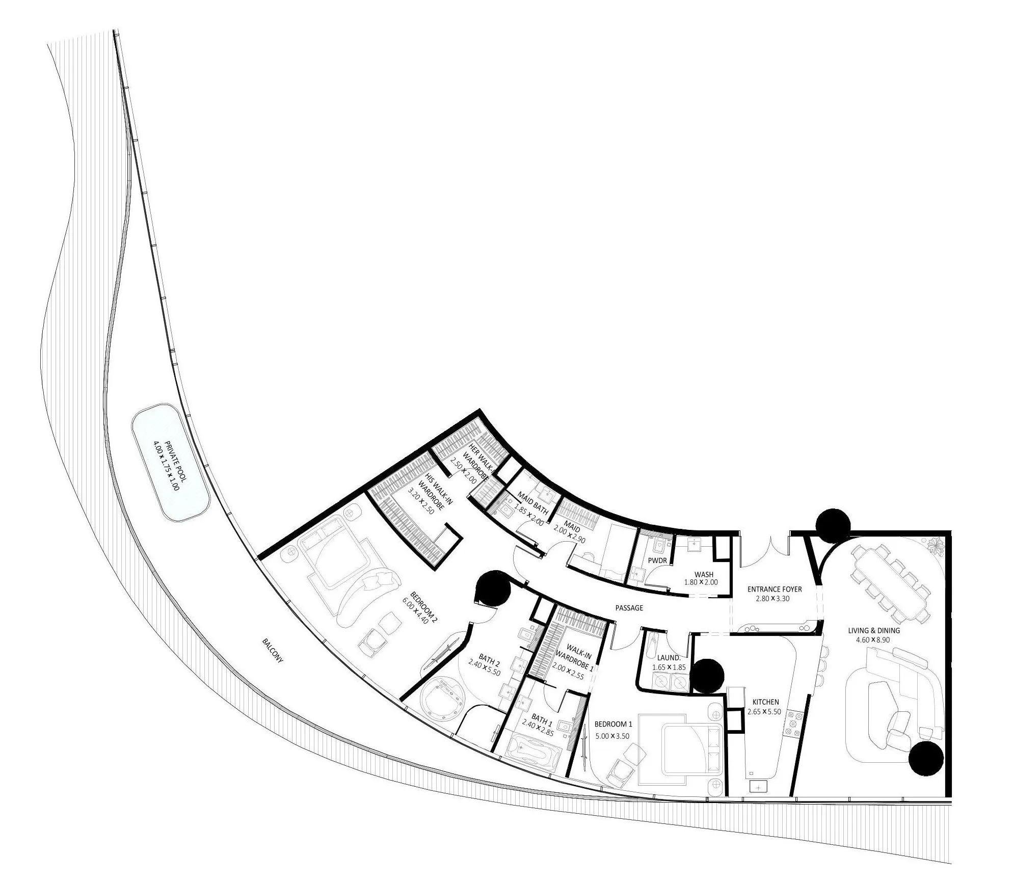 2 BR layout at Bugatti Residences by Binghatti