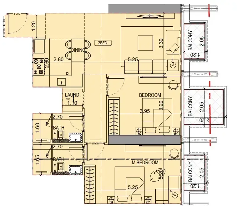 2 BR layout at Binghatti Luxuria