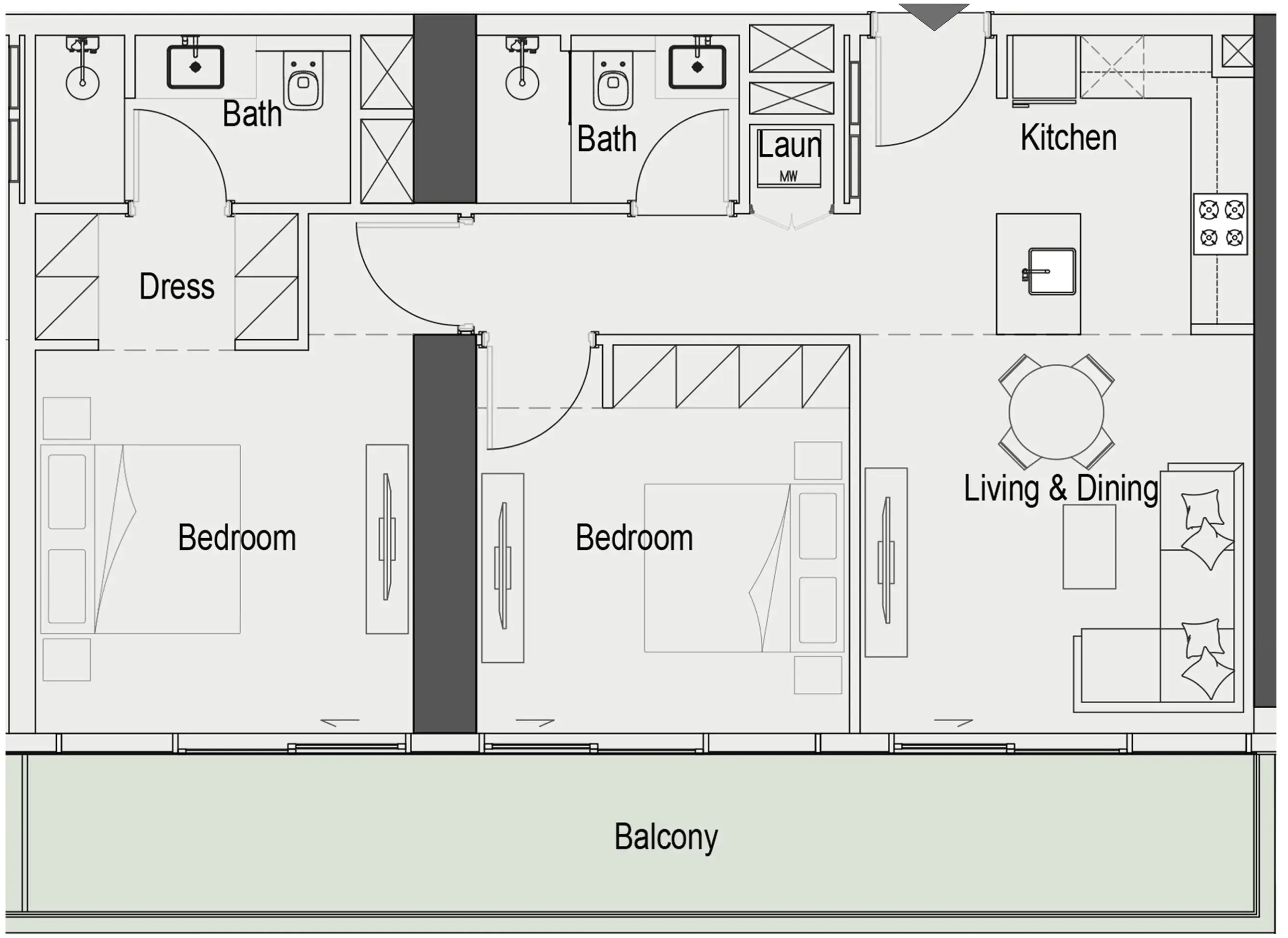 2 BR layout at Sierra by Iman