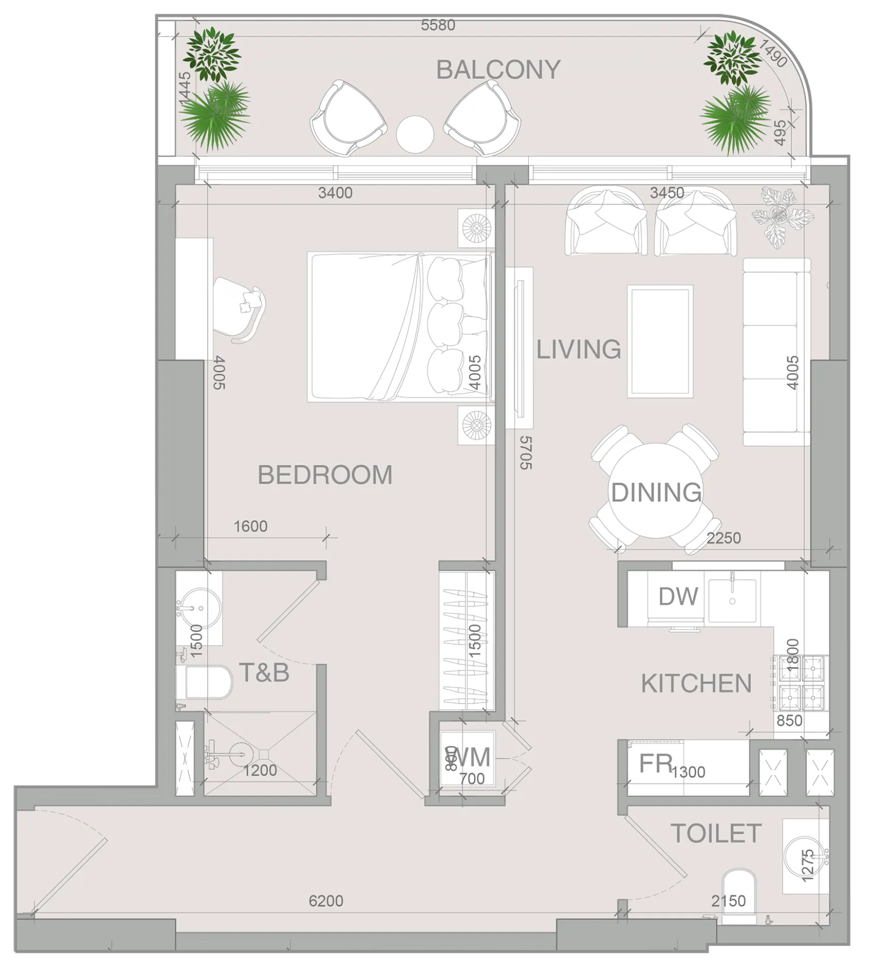 1 BR layout at VERDAN1A 4