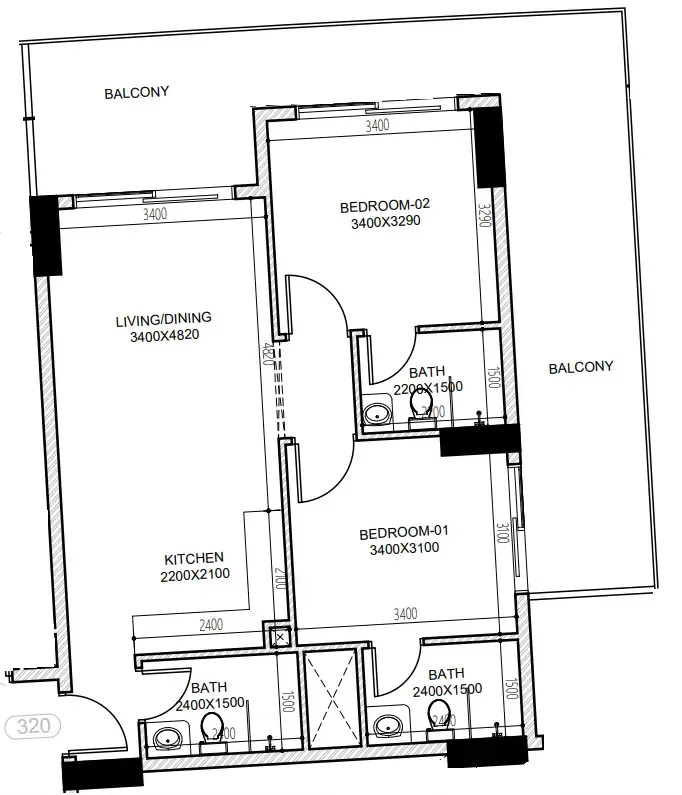 2 BR layout at Astra South