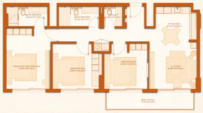 3 BR layout at Avenew 888 - Modo