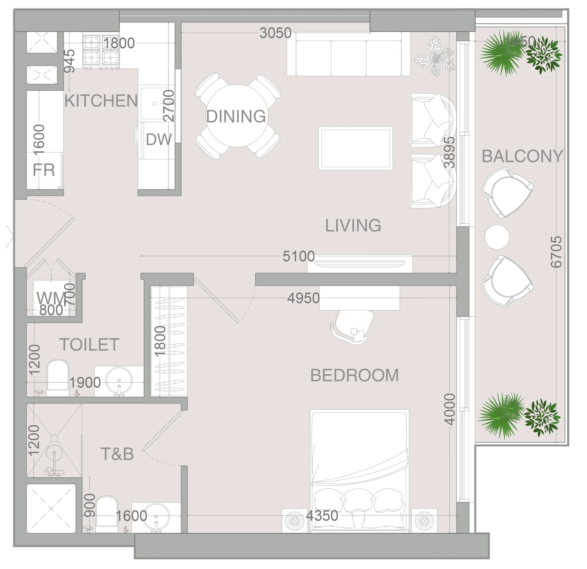 1 BR layout at VERDAN1A 4