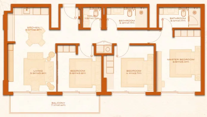 3 BR layout at Avenew 888 - Modo