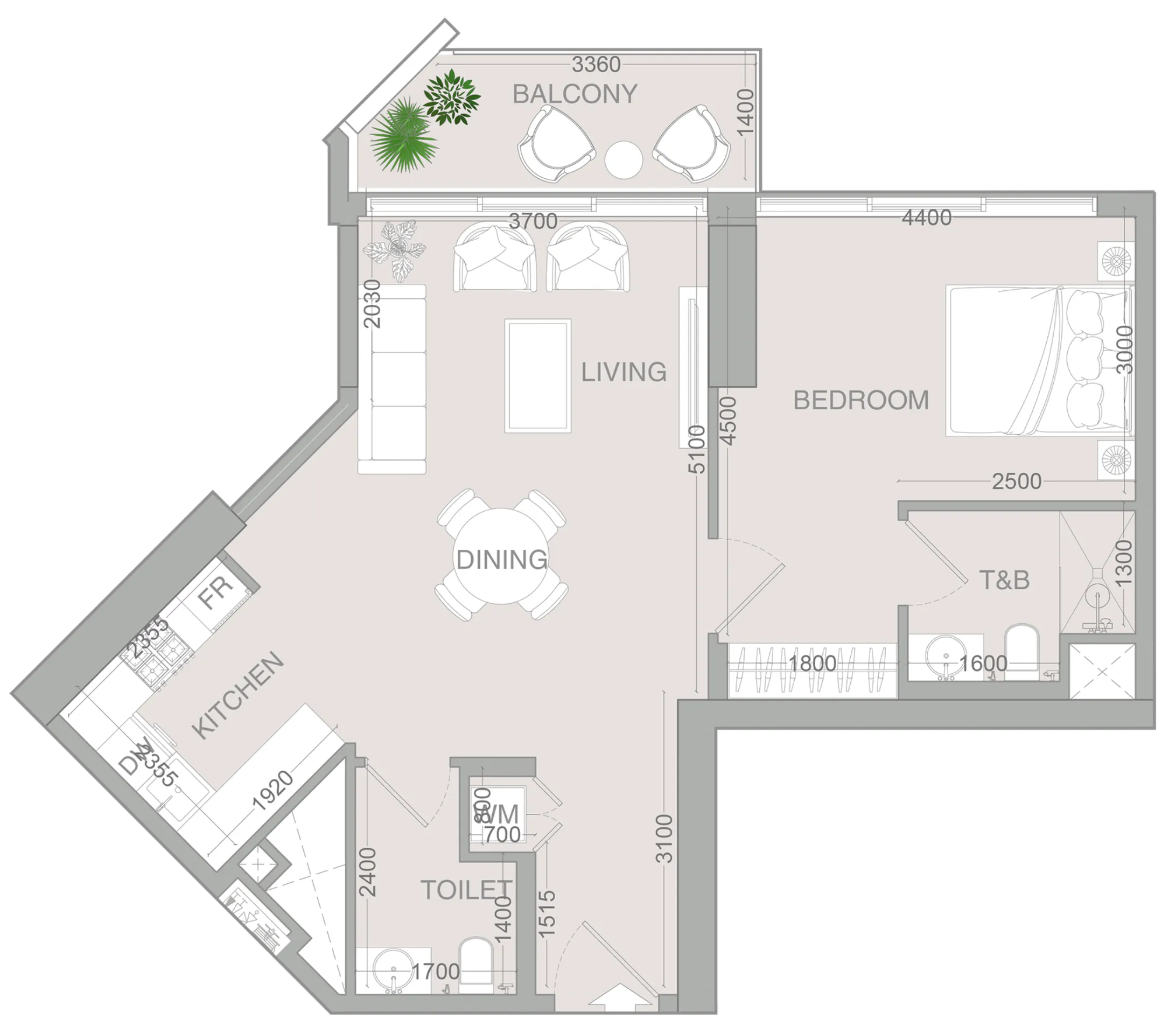 1 BR layout at VERDAN1A 4