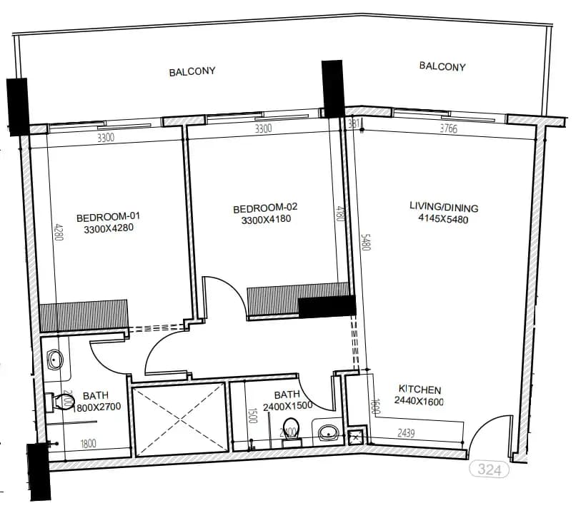 2 BR layout at Astra South