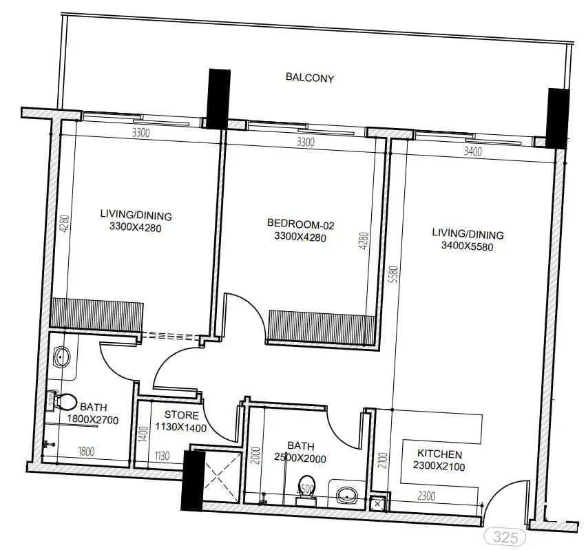 2 BR layout at Astra South