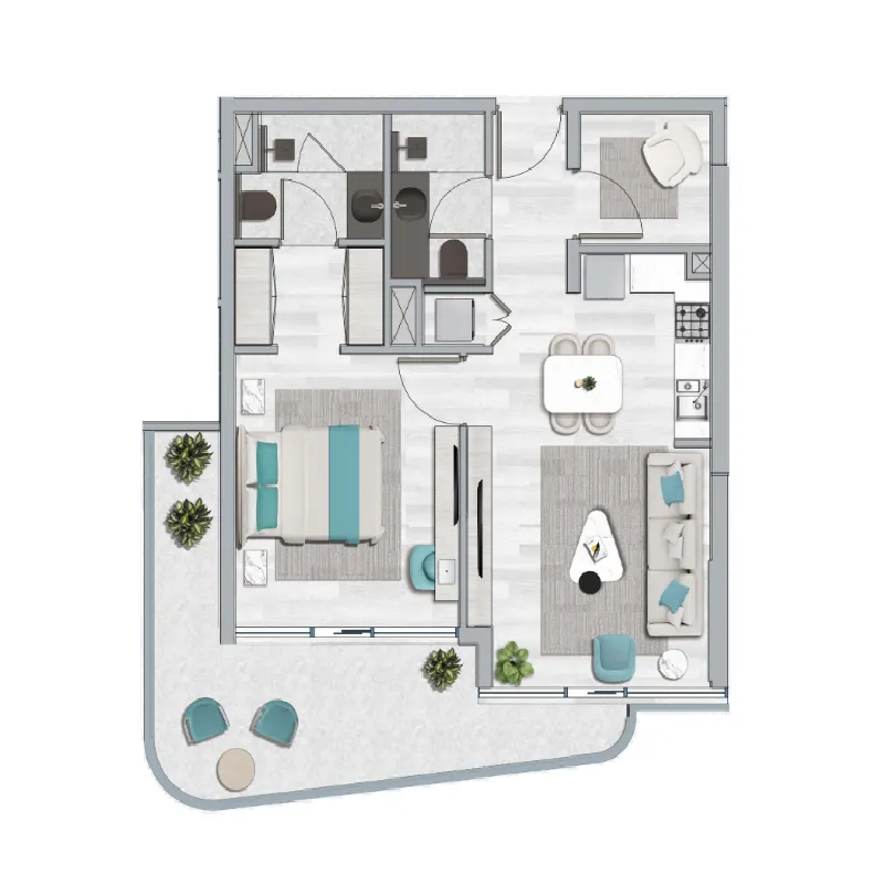 1 BR layout at Flora Bay Residences