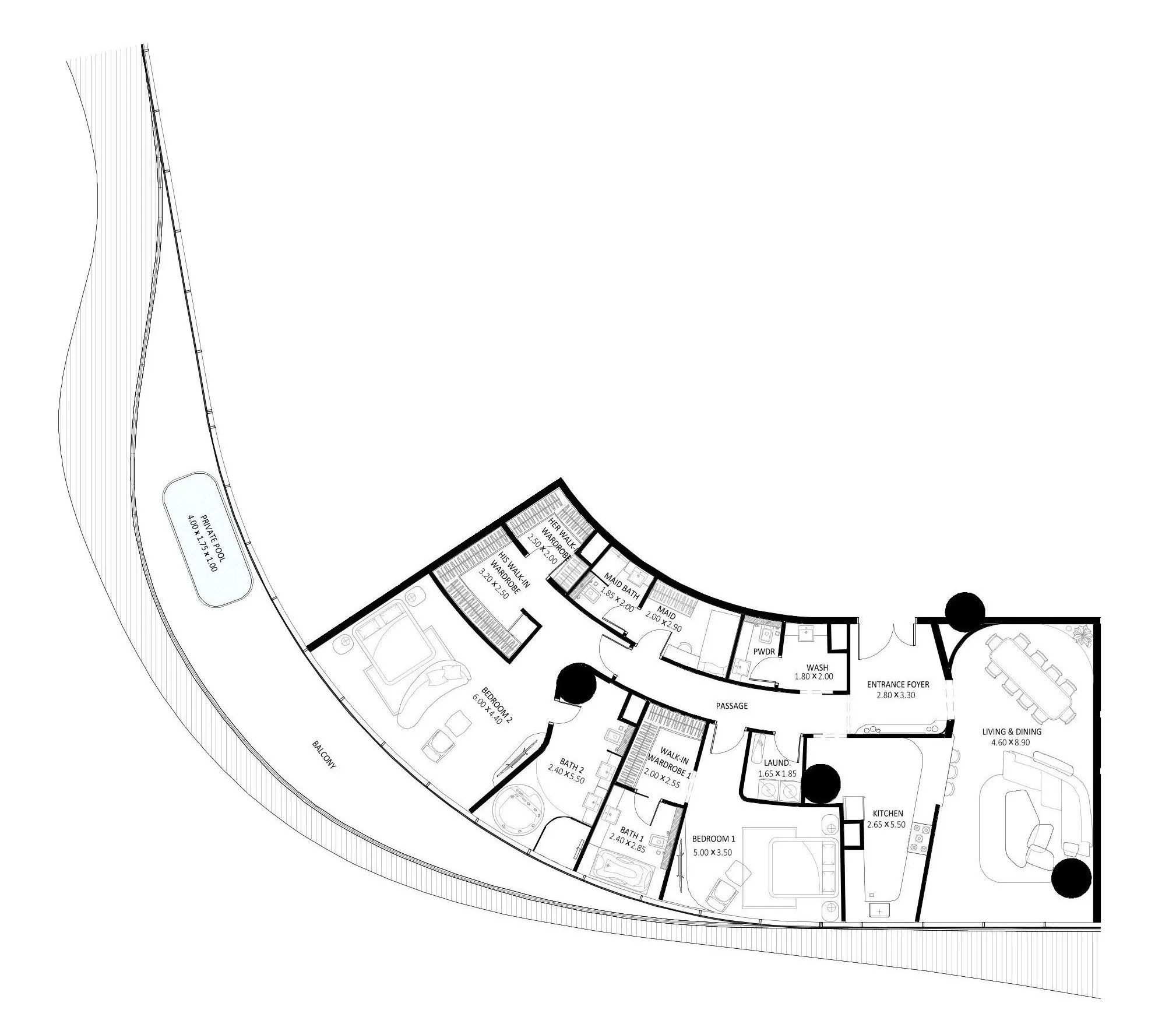 2 BR layout at Bugatti Residences by Binghatti