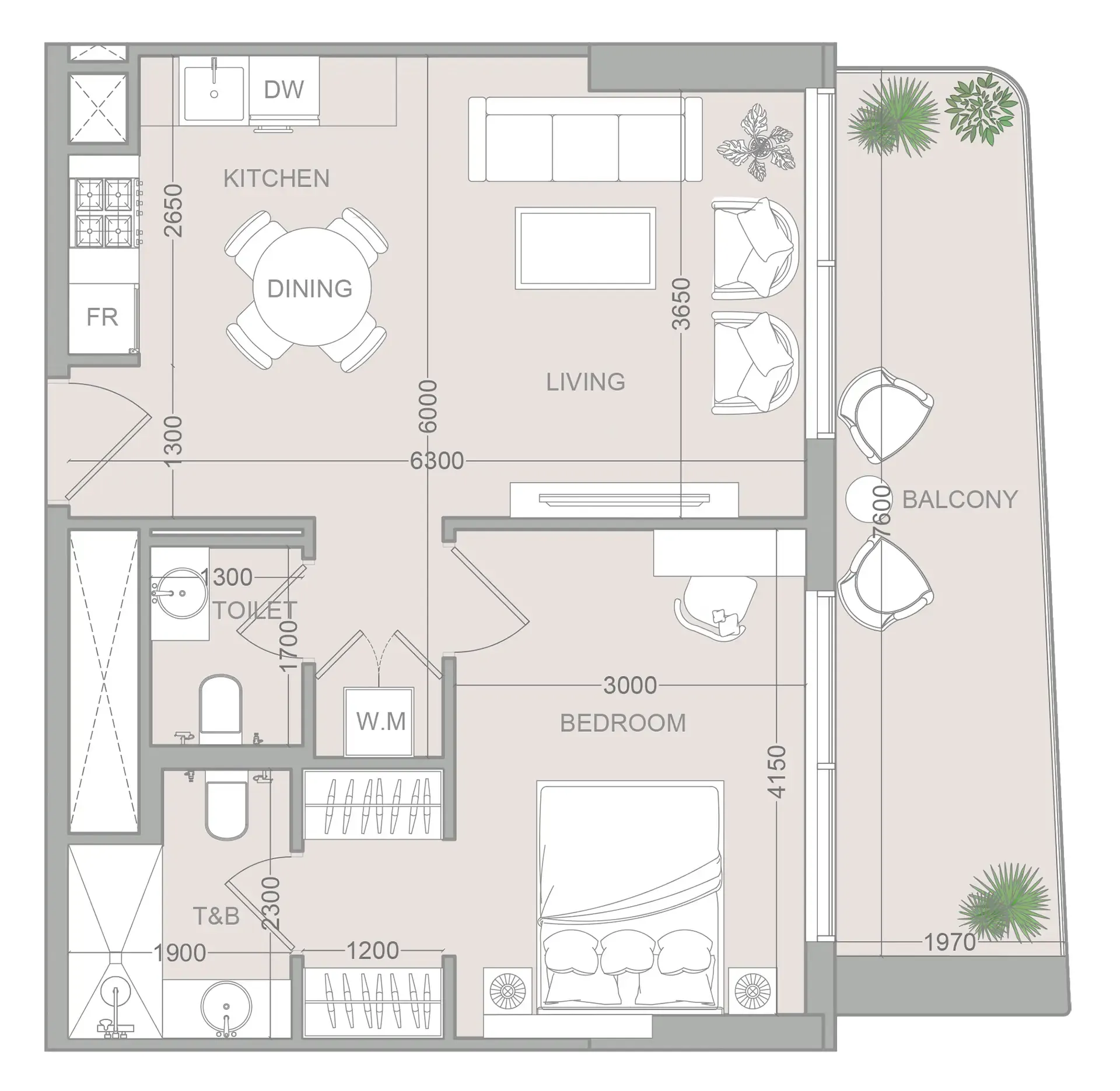 1 BR layout at ELAR1S Sky