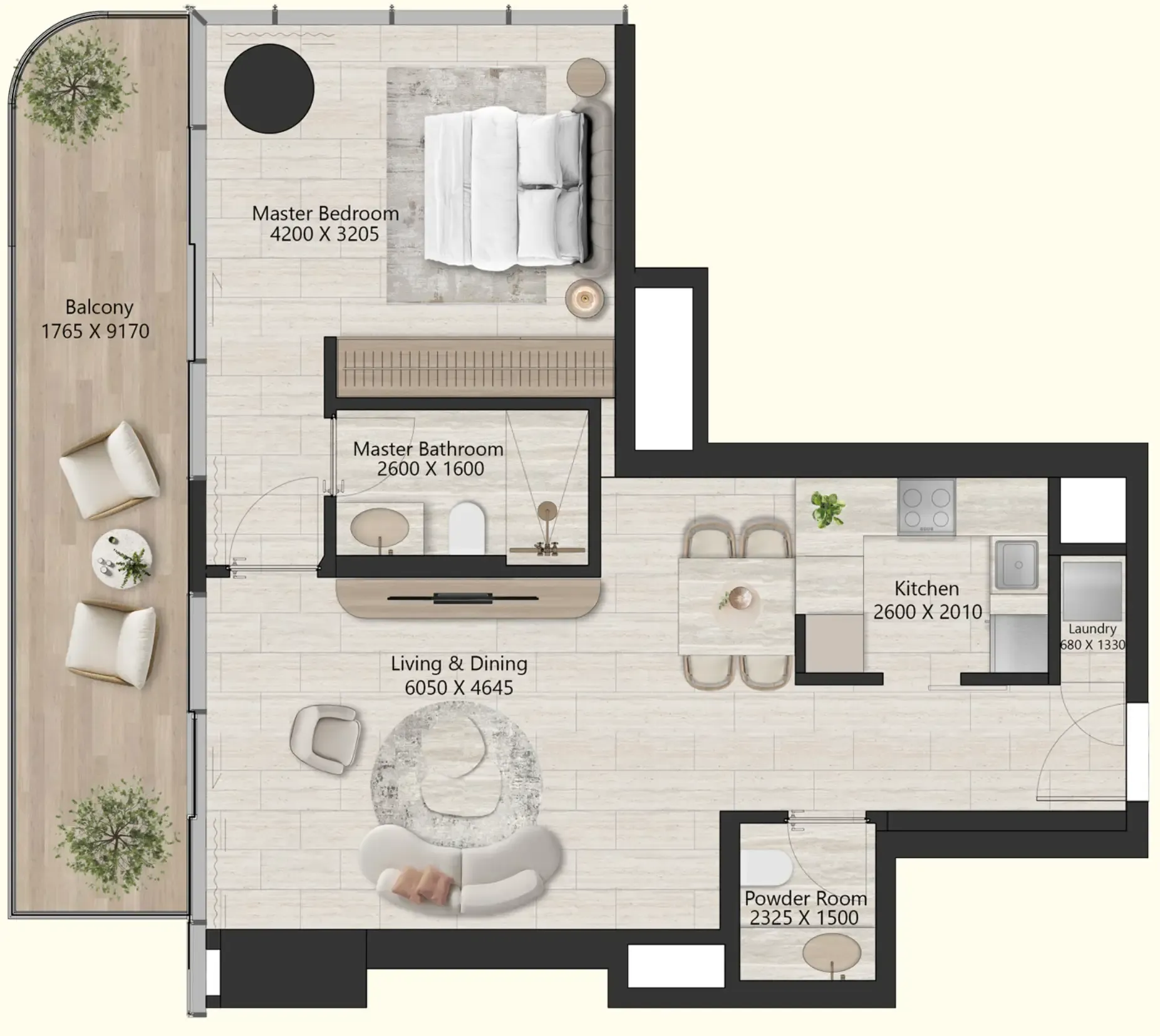 1 BR layout at Il Vento