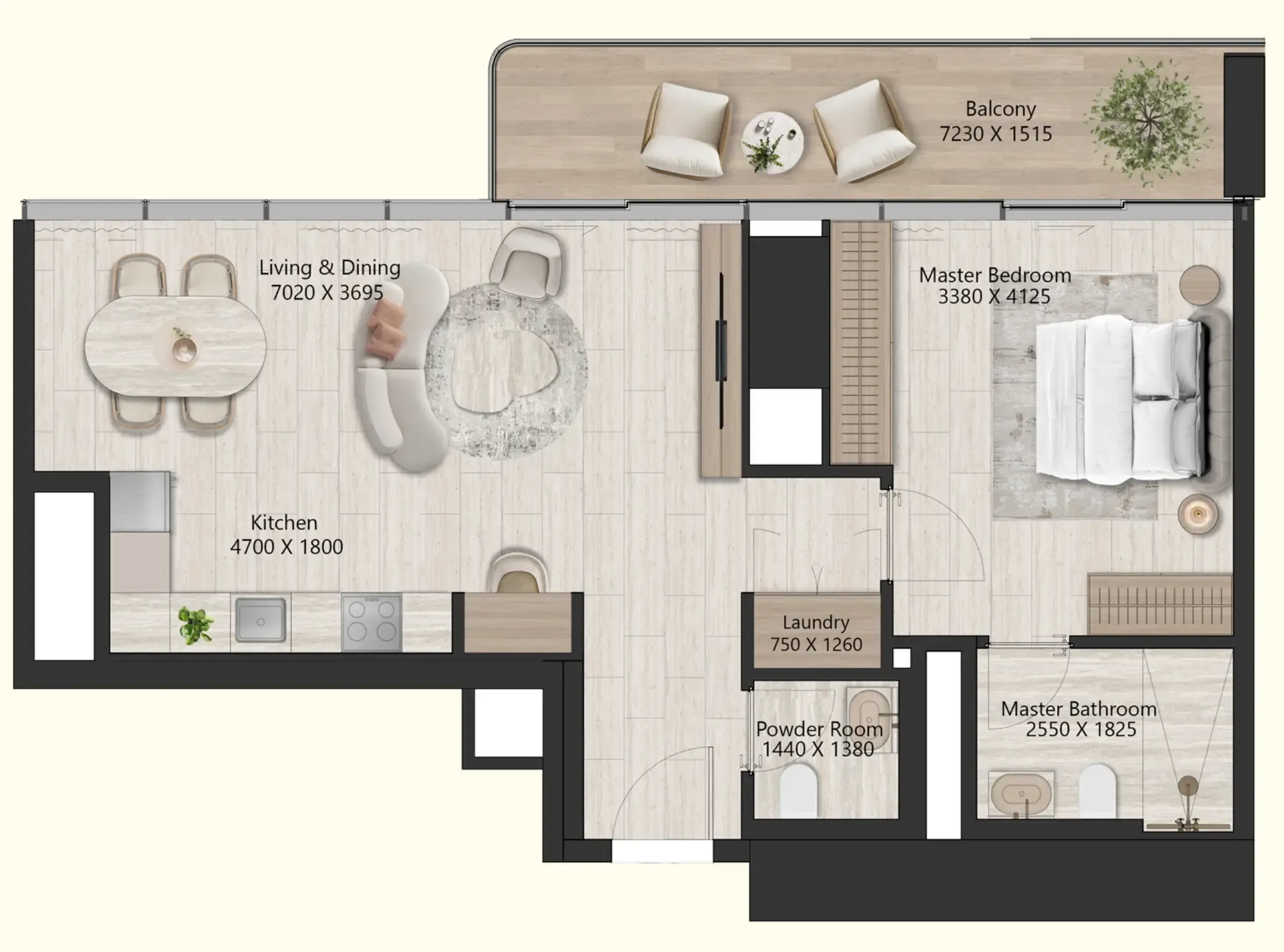 1 BR layout at Il Vento