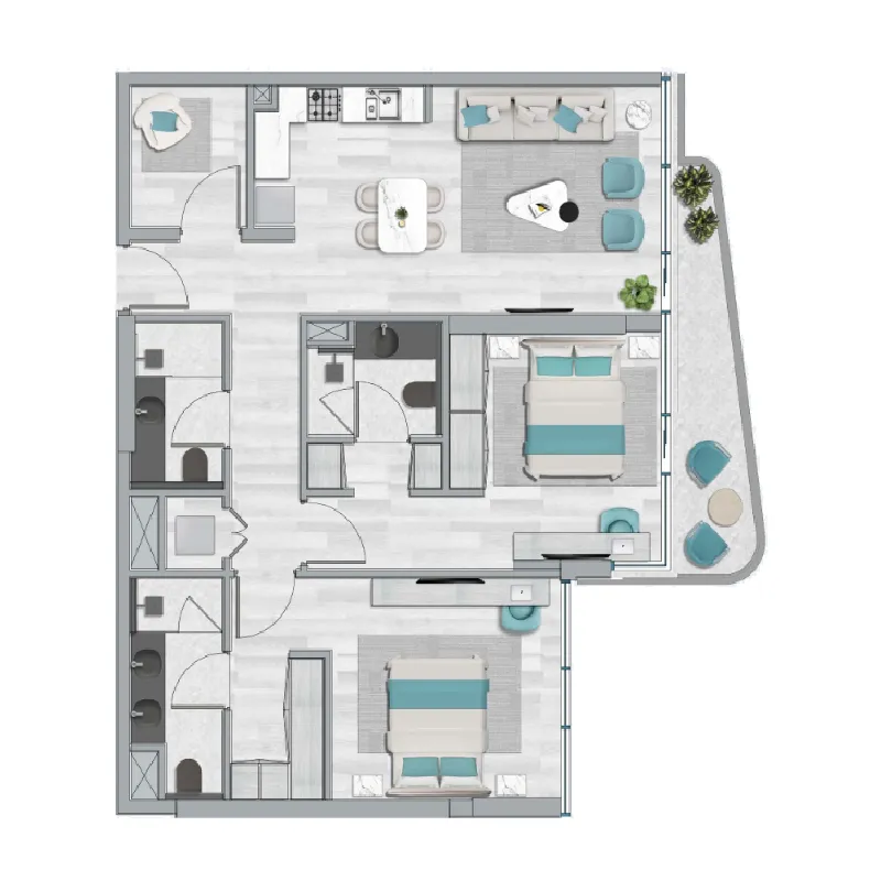 2 BR layout at Flora Bay Residences